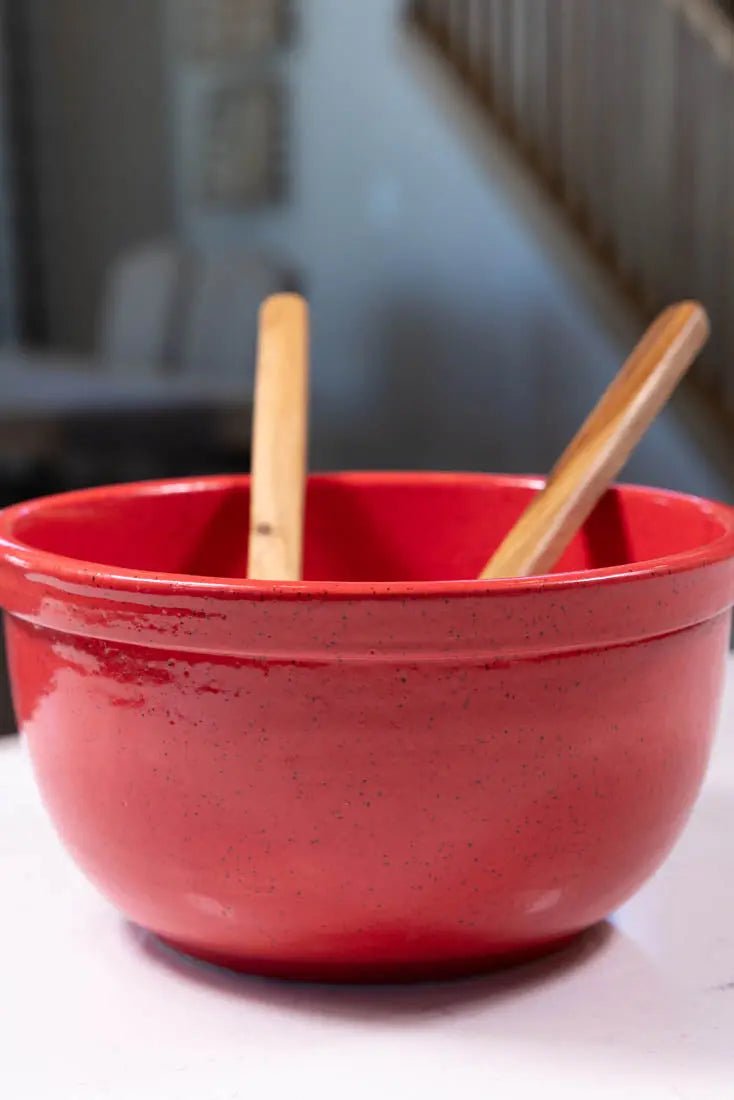 Bowl #12 XL Speckled Stoneware Party Red Rimmed Serving Bowl (Big Bowl Series) - Dan Pearce Ceramics