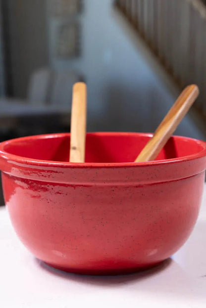 Bowl #12 XL Speckled Stoneware Party Red Rimmed Serving Bowl (Big Bowl Series) - Dan Pearce Ceramics