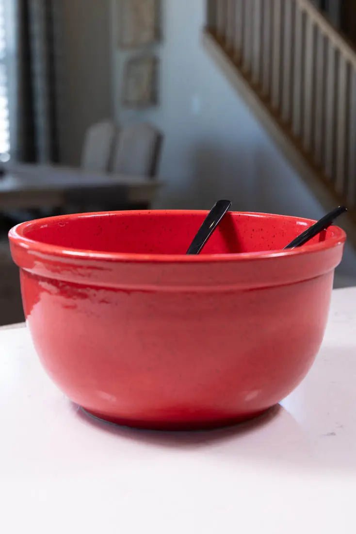 Bowl #12 XL Speckled Stoneware Party Red Rimmed Serving Bowl (Big Bowl Series) - Dan Pearce Ceramics