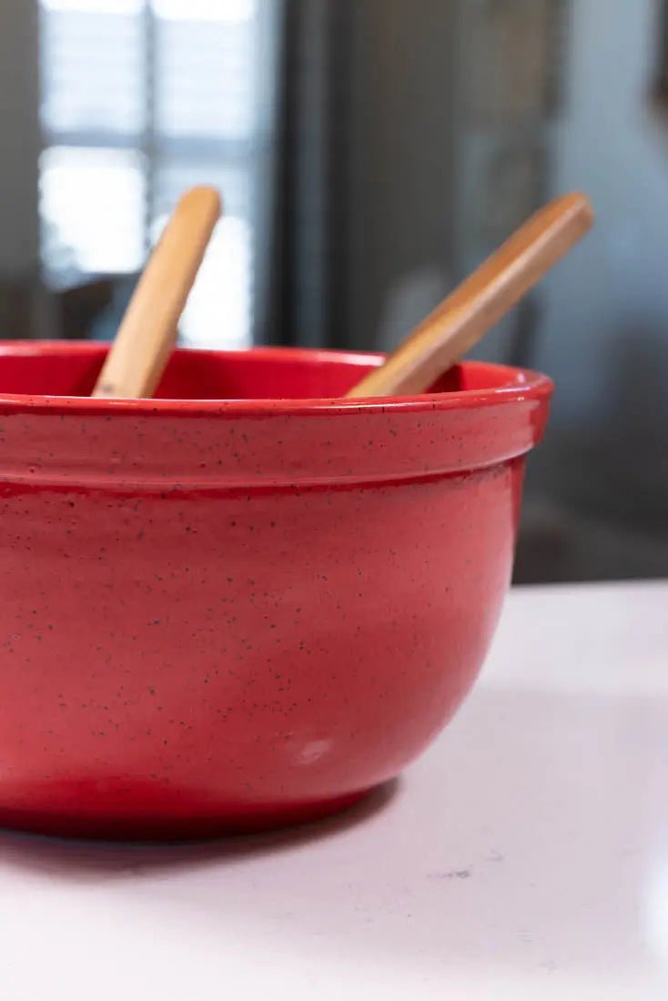 Bowl #12 XL Speckled Stoneware Party Red Rimmed Serving Bowl (Big Bowl Series) - Dan Pearce Ceramics