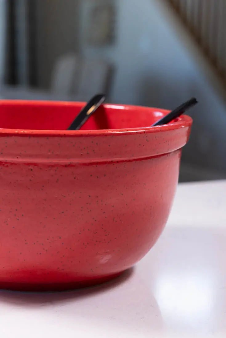 Bowl #12 XL Speckled Stoneware Party Red Rimmed Serving Bowl (Big Bowl Series) - Dan Pearce Ceramics