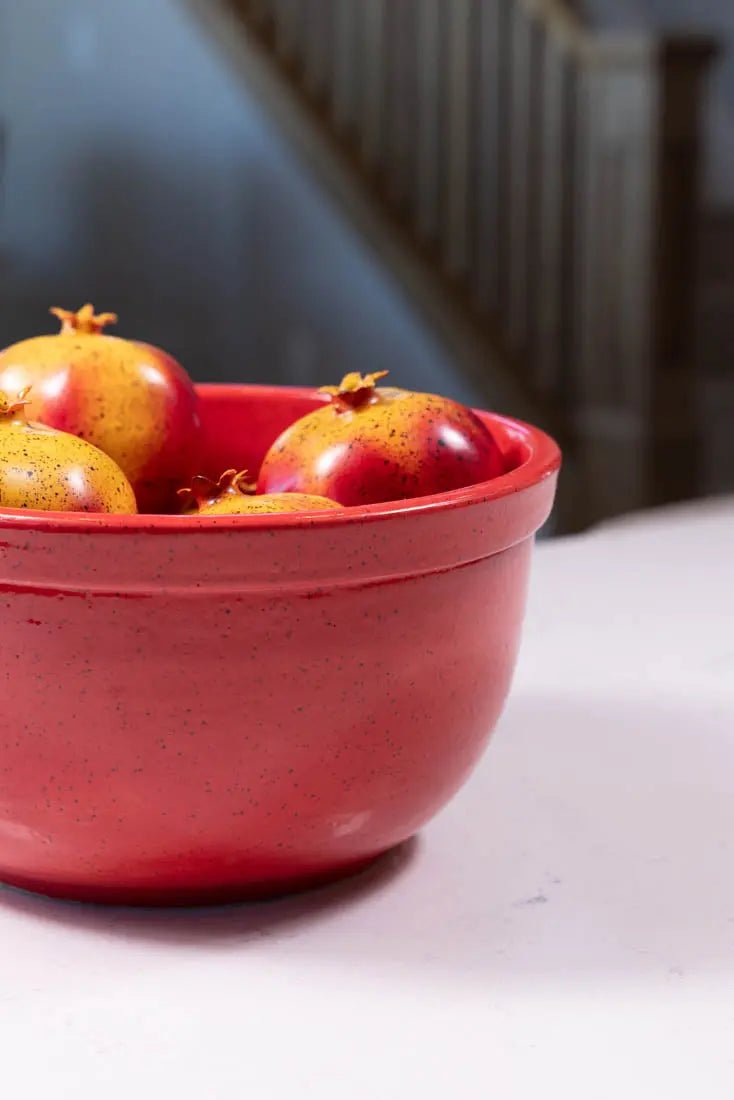 Bowl #12 XL Speckled Stoneware Party Red Rimmed Serving Bowl (Big Bowl Series) - Dan Pearce Ceramics