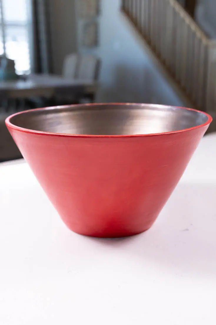 Bowl #13 XL Stoneware Holiday Gold & Red Slanted Serving Bowl (Big Bowl Series) - Dan Pearce Ceramics