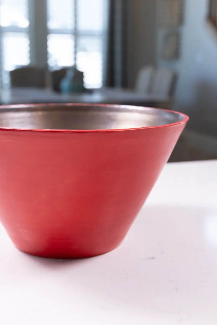 Bowl #13 XL Stoneware Holiday Gold & Red Slanted Serving Bowl (Big Bowl Series) - Dan Pearce Ceramics