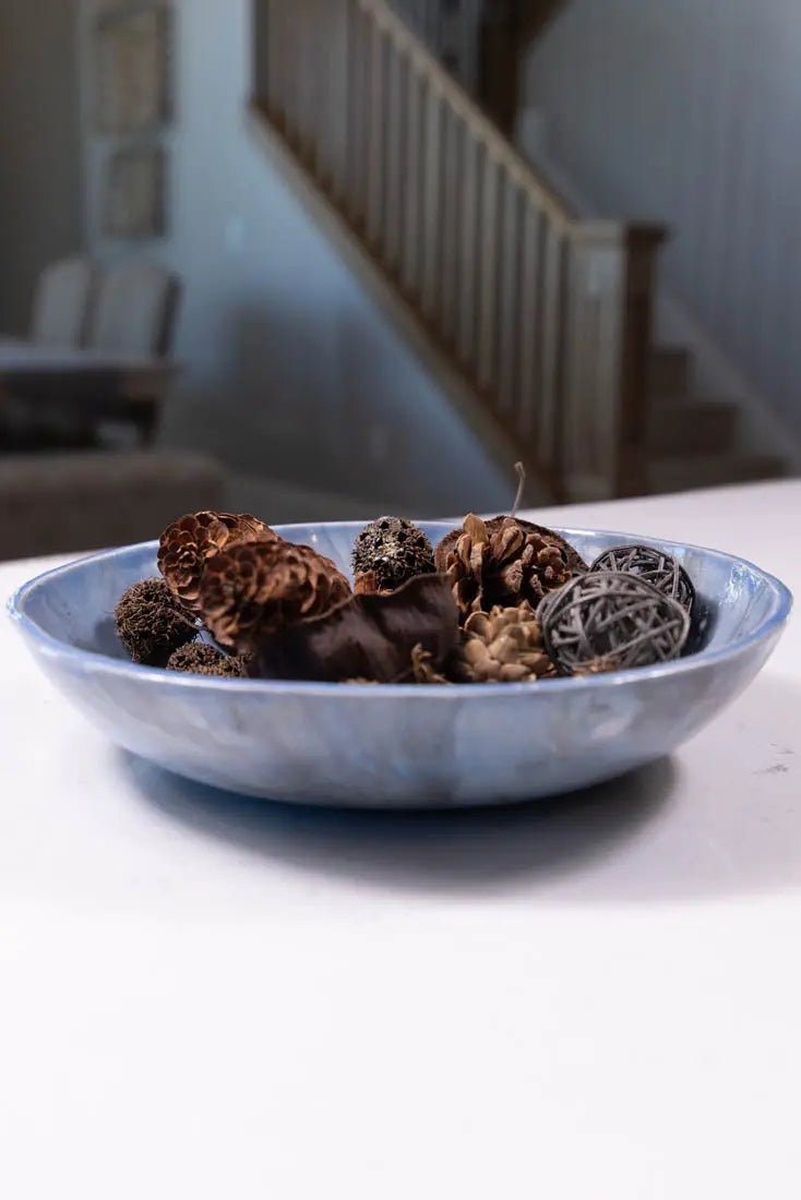 Bowl #20 Large Stoneware Nerikomi Sky Blue & Brown Serving Bowl (Big Bowl Series) - Dan Pearce Ceramics