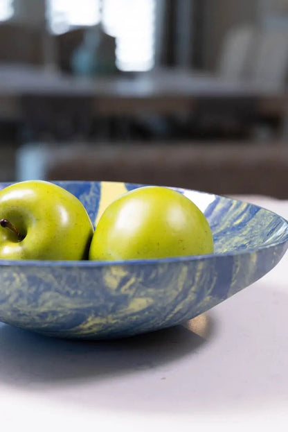 Bowl #22 Large Porcelain Nerikomi Navy Blue & Yellow Serving Bowl (Big Bowl Series) - Dan Pearce Ceramics