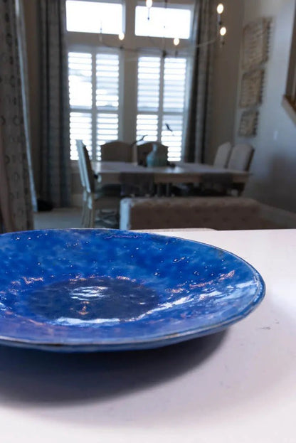 Bowl #23 XL Raku Royal Blue Decorative Bowl/Platter (Big Bowl Series) Seconds - Dan Pearce Ceramics