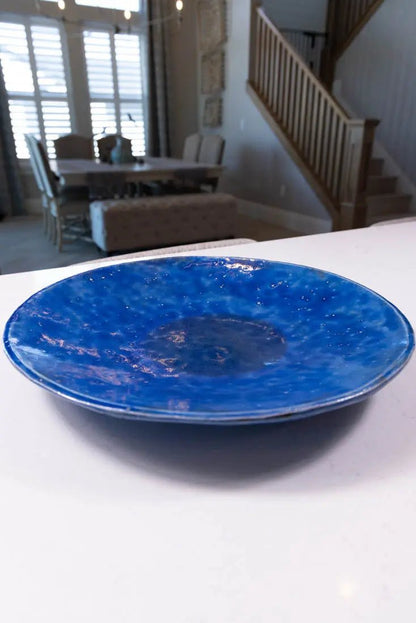 Bowl #23 XL Raku Royal Blue Decorative Bowl/Platter (Big Bowl Series) Seconds - Dan Pearce Ceramics