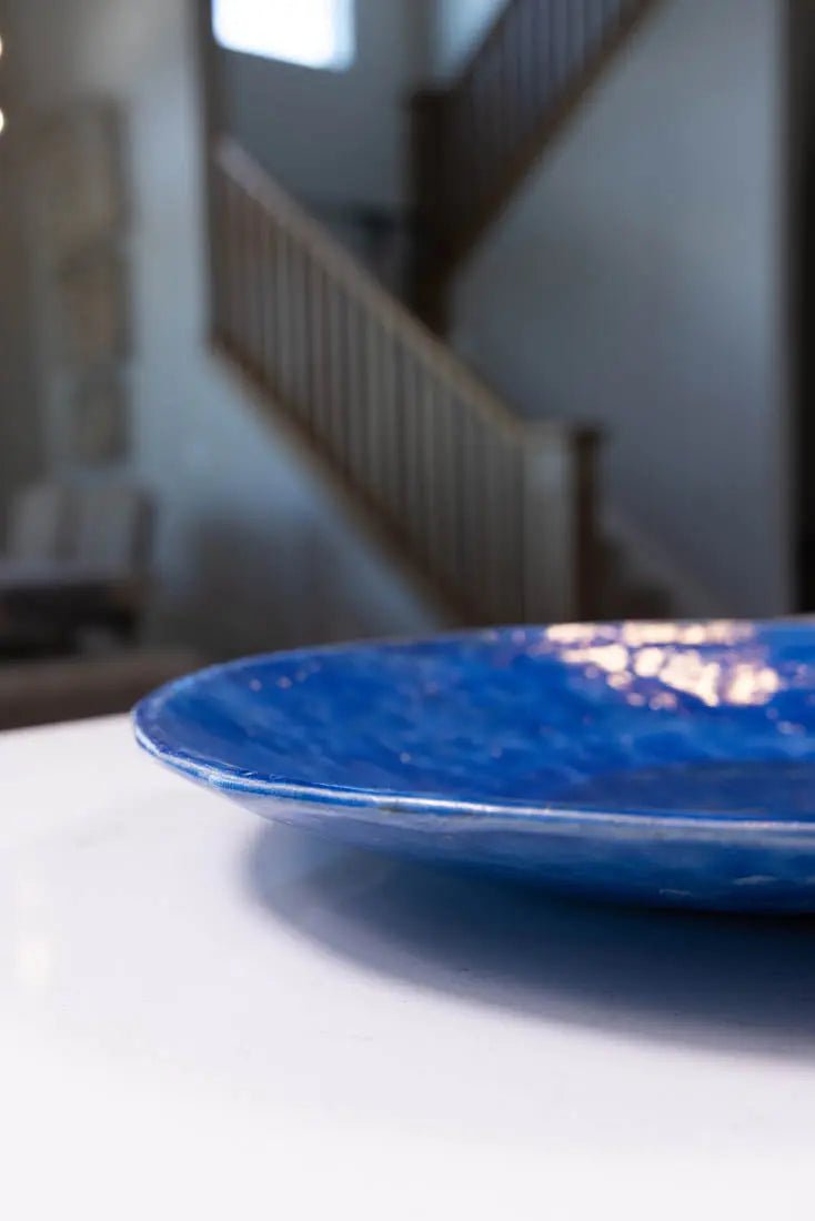 Bowl #23 XL Raku Royal Blue Decorative Bowl/Platter (Big Bowl Series) Seconds - Dan Pearce Ceramics