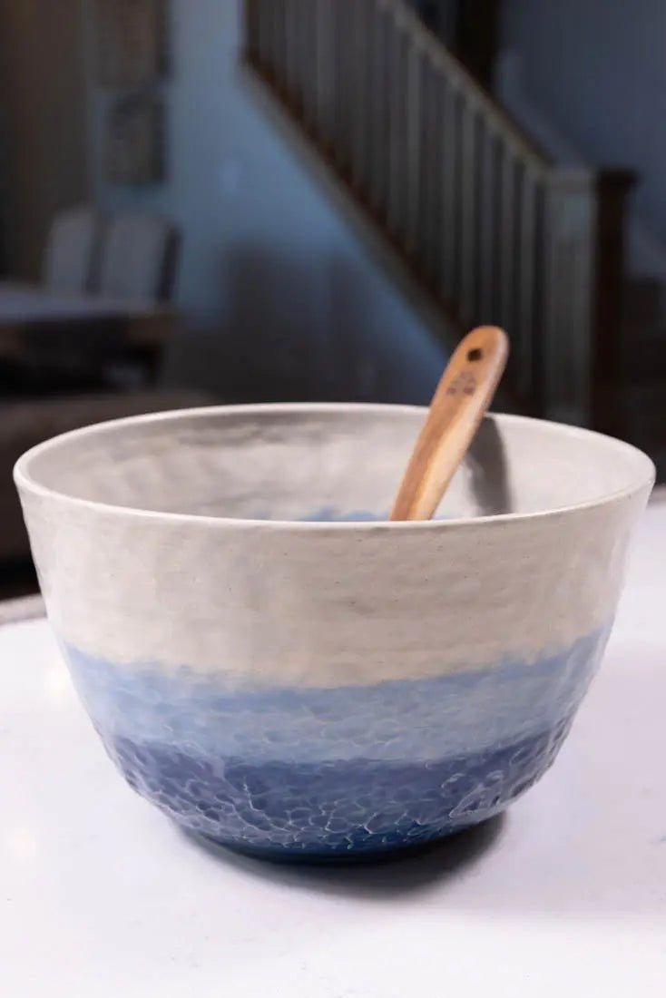 Bowl #24 XL Stoneware Textured Ice & Blues Serving Bowl (Big Bowl Series) - Dan Pearce Ceramics