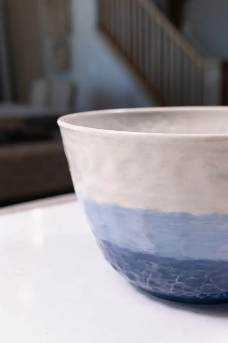 Bowl #24 XL Stoneware Textured Ice & Blues Serving Bowl (Big Bowl Series) - Dan Pearce Ceramics