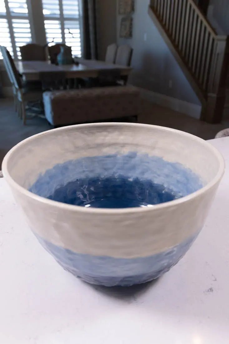 Bowl #24 XL Stoneware Textured Ice & Blues Serving Bowl (Big Bowl Series) - Dan Pearce Ceramics