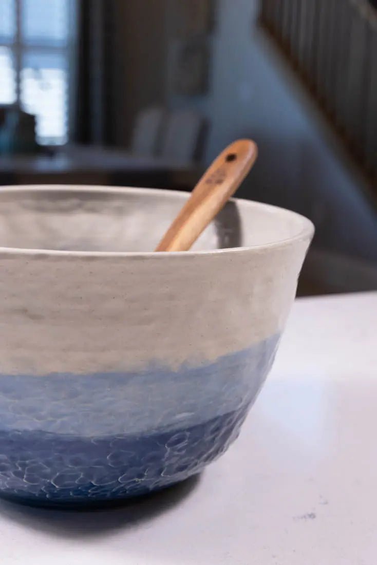 Bowl #24 XL Stoneware Textured Ice & Blues Serving Bowl (Big Bowl Series) - Dan Pearce Ceramics