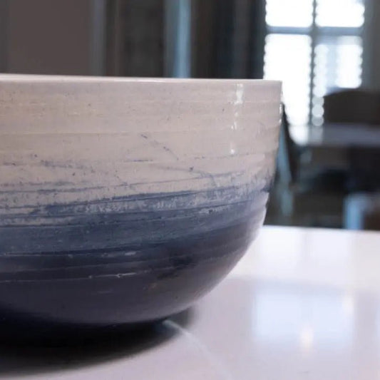 Bowl #25 XL Stoneware Midnight Blue & Ice White Textured Serving Bowl (Big Bowl Series) - Dan Pearce Ceramics