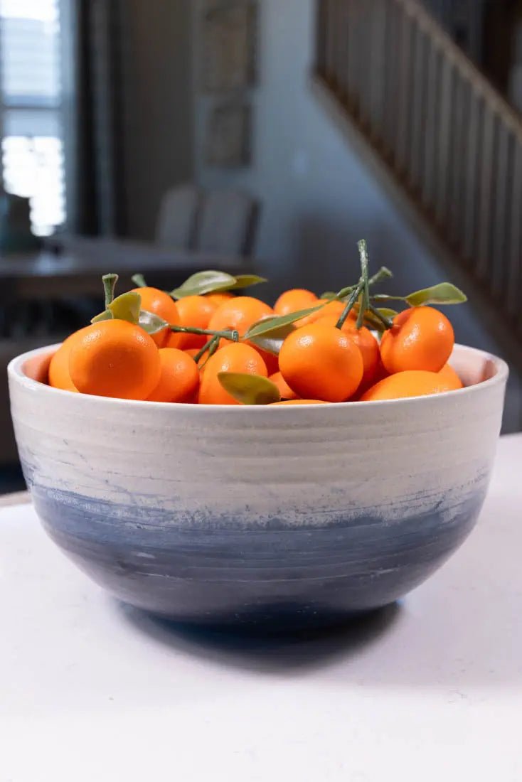 Bowl #25 XL Stoneware Midnight Blue & Ice White Textured Serving Bowl (Big Bowl Series) - Dan Pearce Ceramics