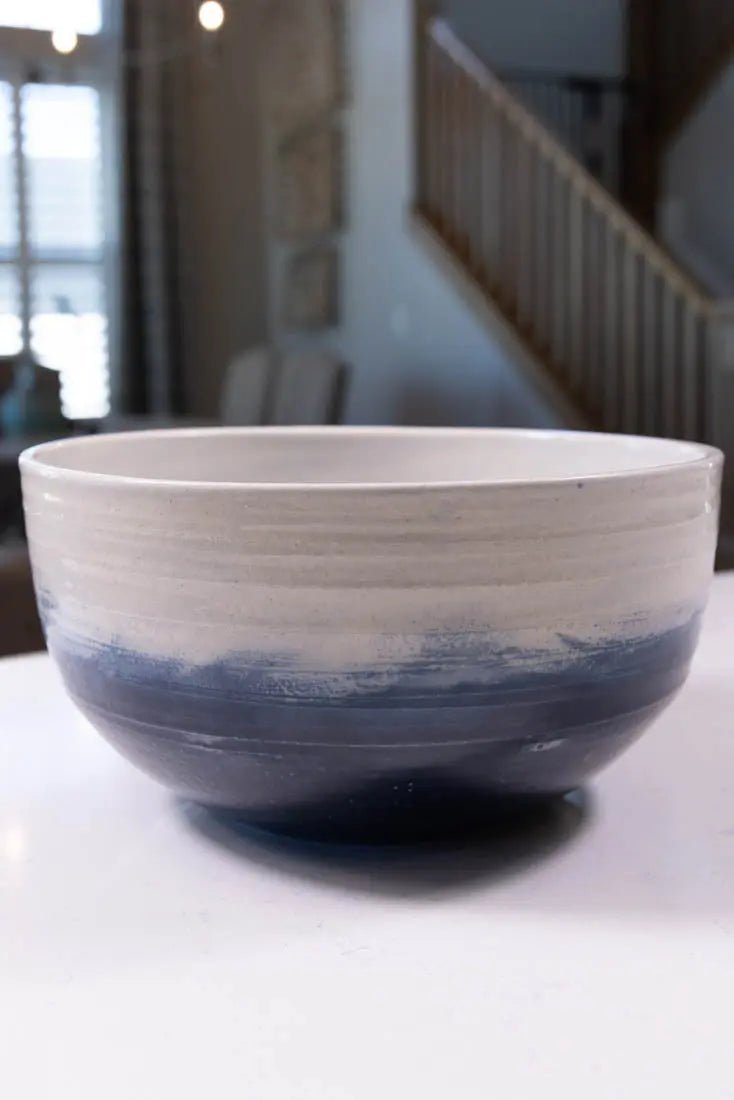 Bowl #25 XL Stoneware Midnight Blue & Ice White Textured Serving Bowl (Big Bowl Series) - Dan Pearce Ceramics