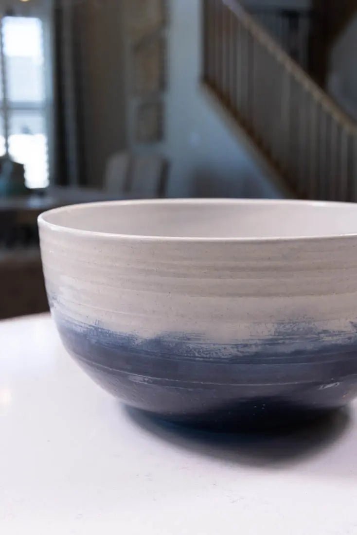 Bowl #25 XL Stoneware Midnight Blue & Ice White Textured Serving Bowl (Big Bowl Series) - Dan Pearce Ceramics