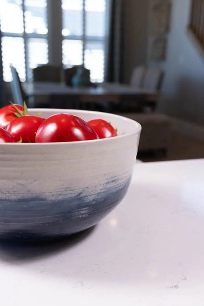 Bowl #25 XL Stoneware Midnight Blue & Ice White Textured Serving Bowl (Big Bowl Series) - Dan Pearce Ceramics