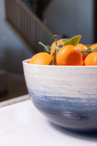 Bowl #25 XL Stoneware Midnight Blue & Ice White Textured Serving Bowl (Big Bowl Series) - Dan Pearce Ceramics