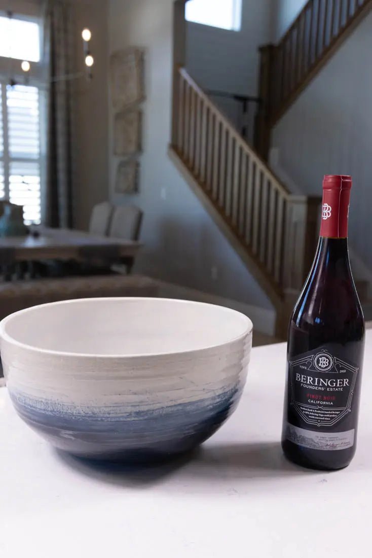 Bowl #25 XL Stoneware Midnight Blue & Ice White Textured Serving Bowl (Big Bowl Series) - Dan Pearce Ceramics