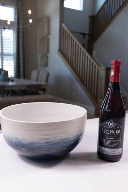 Bowl #25 XL Stoneware Midnight Blue & Ice White Textured Serving Bowl (Big Bowl Series) - Dan Pearce Ceramics