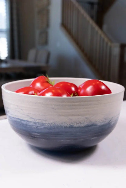 Bowl #25 XL Stoneware Midnight Blue & Ice White Textured Serving Bowl (Big Bowl Series) - Dan Pearce Ceramics