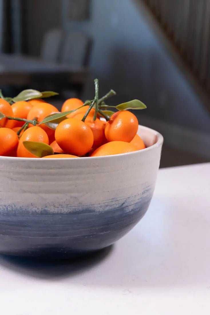 Bowl #25 XL Stoneware Midnight Blue & Ice White Textured Serving Bowl (Big Bowl Series) - Dan Pearce Ceramics