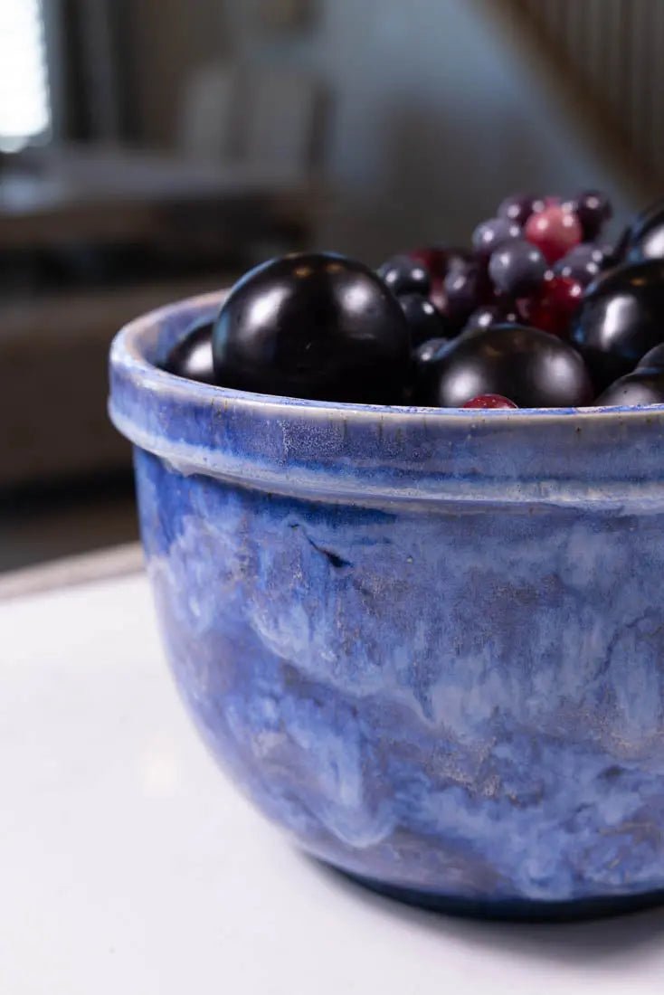 Bowl #26 XXL Stoneware Blue & Cream Blasts & Drizzle Serving Bowl (Big Bowl Series) - Dan Pearce Ceramics