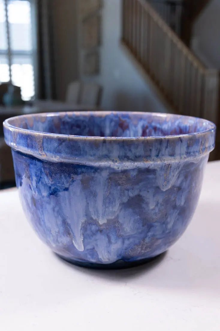 Bowl #26 XXL Stoneware Blue & Cream Blasts & Drizzle Serving Bowl (Big Bowl Series) - Dan Pearce Ceramics