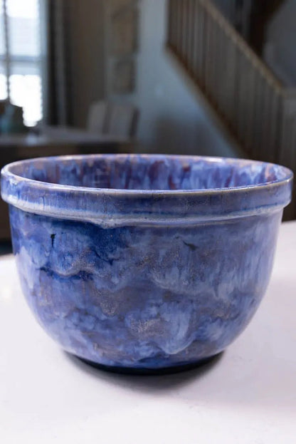 Bowl #26 XXL Stoneware Blue & Cream Blasts & Drizzle Serving Bowl (Big Bowl Series) - Dan Pearce Ceramics