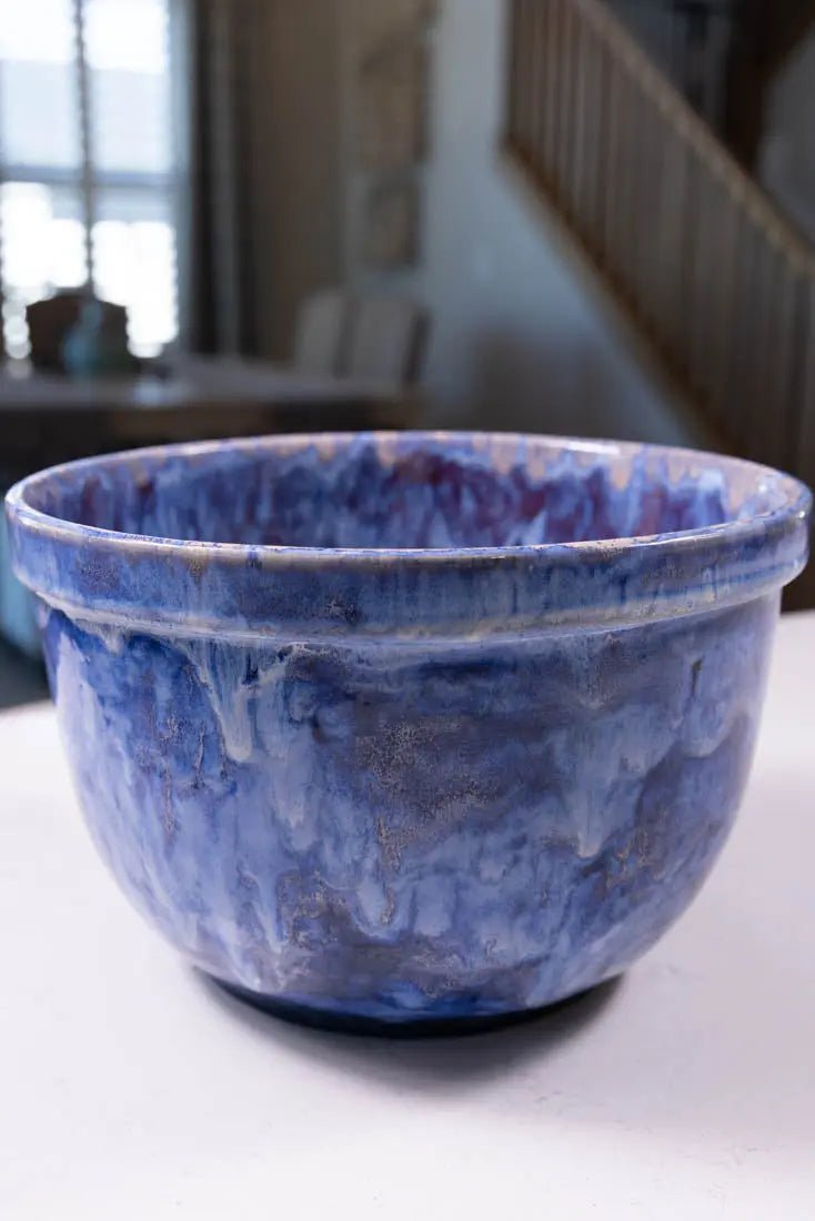 Bowl #26 XXL Stoneware Blue & Cream Blasts & Drizzle Serving Bowl (Big Bowl Series) - Dan Pearce Ceramics