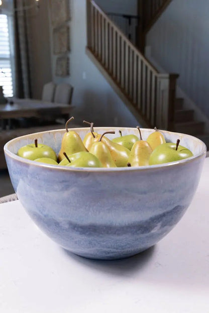 Bowl #27 GIANT Stoneware Blues & Creams Serving Bowl (Big Bowl Series) - Dan Pearce Ceramics