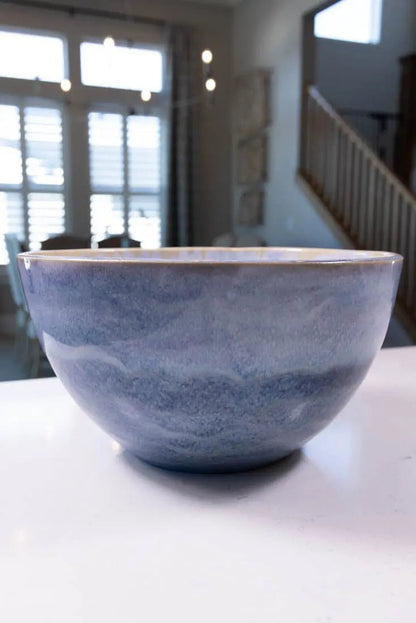 Bowl #27 GIANT Stoneware Blues & Creams Serving Bowl (Big Bowl Series) - Dan Pearce Ceramics