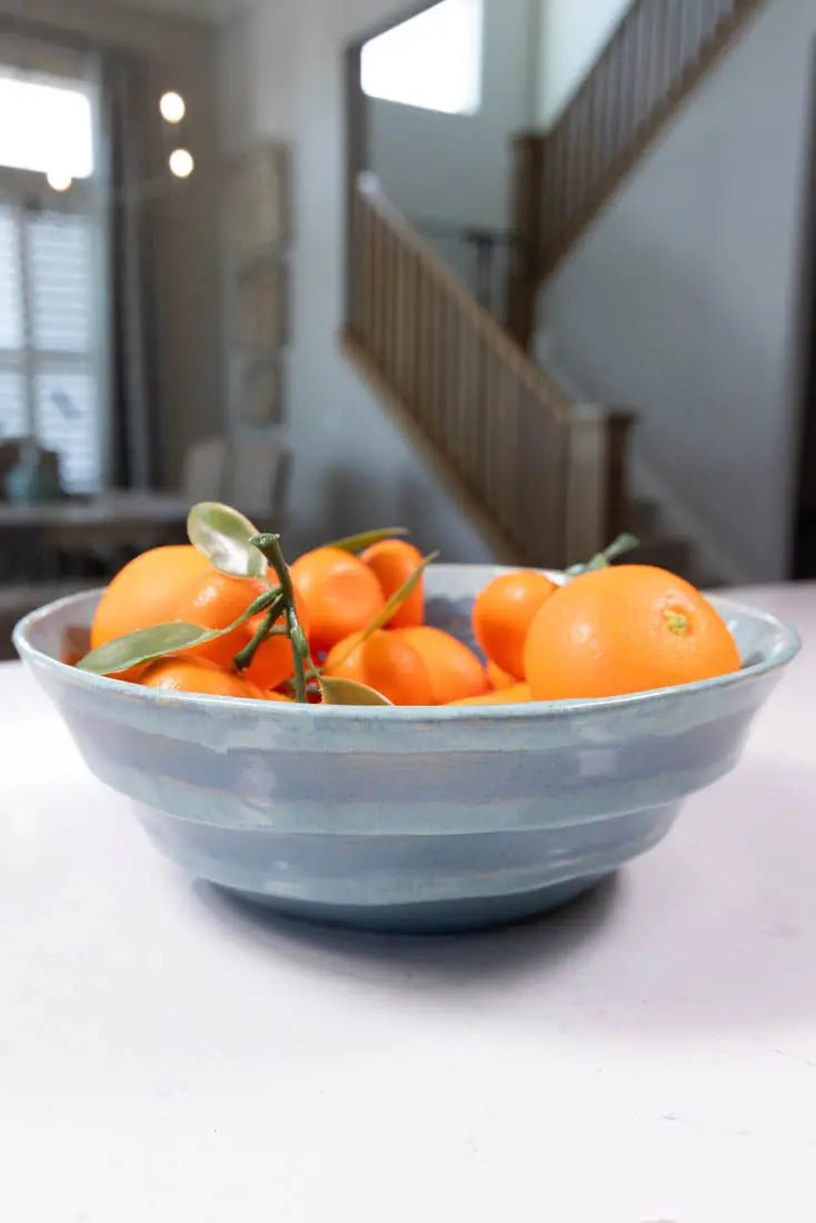 Bowl #41 Large Stoneware Unique Strip - Lined Serving Bowl (Big Bowl Series) - Dan Pearce Ceramics