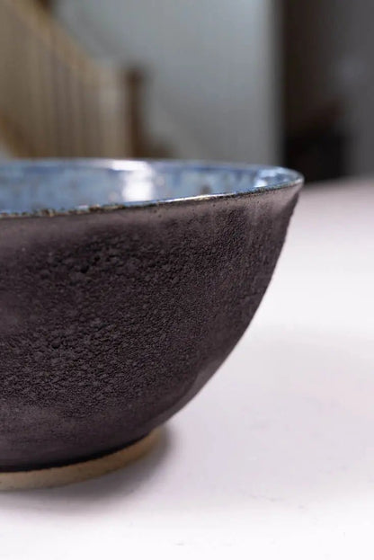 Bowl #43 XL Stoneware Magma Exterior Blue/Black Spotted Interior (Big Bowl Series) - Dan Pearce Ceramics