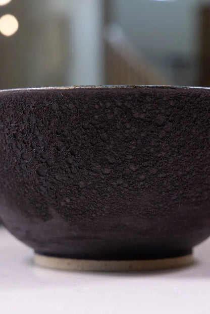 Bowl #43 XL Stoneware Magma Exterior Blue/Black Spotted Interior (Big Bowl Series) - Dan Pearce Ceramics