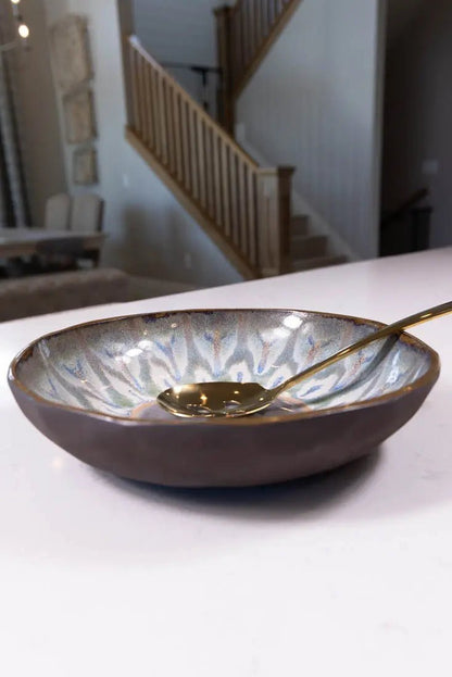 Bowl #48 XL Dark Brown Stoneware Peacock Serving Bowl (Big Bowl Series) - Dan Pearce Ceramics