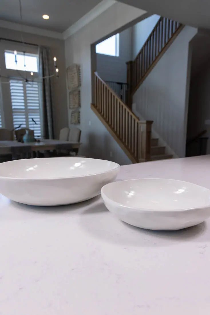 Bowls #45 & #46 (SET) XXL & Large Chic White Porcelain Thumped Serving Bowls (Big Bowl Series) - Dan Pearce Ceramics