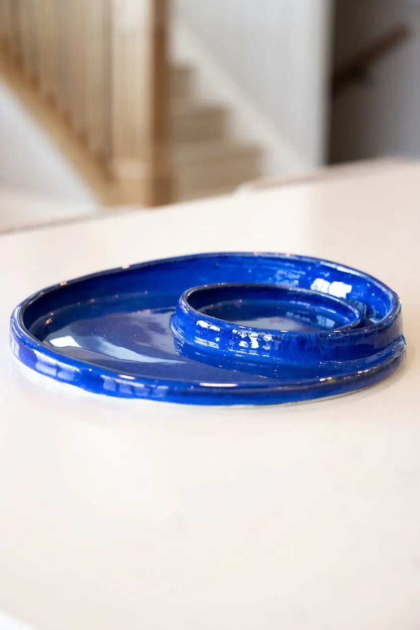 Cheeseball & Crackers Serving Platter: Rich Blues - Dan Pearce Ceramics