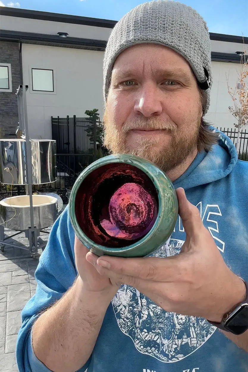 Contemporary Raku Bowl/Pot: Turquoise Exterior, Colorful Metallic Interior - Dan Pearce Ceramics