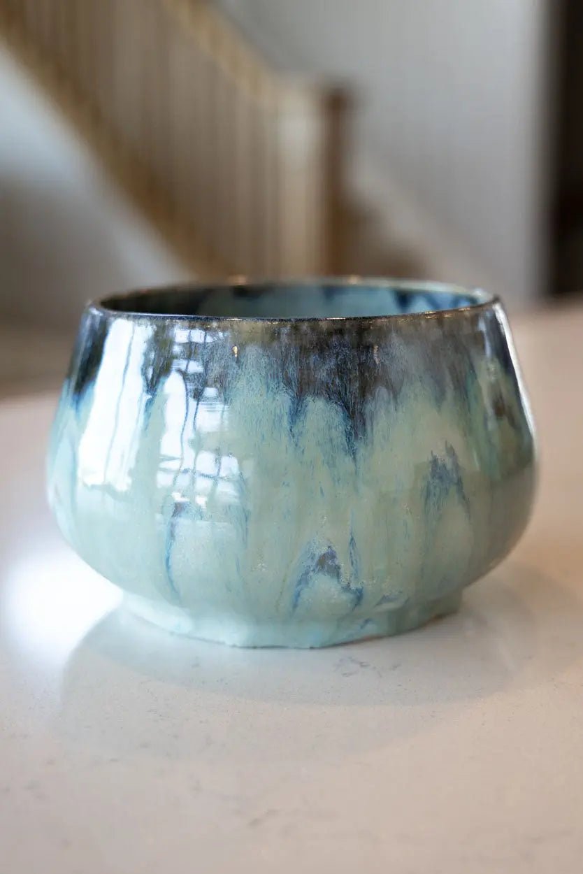 Decorative Bowl/Pot: Sage Green, Darks, & Tans - Dan Pearce Ceramics