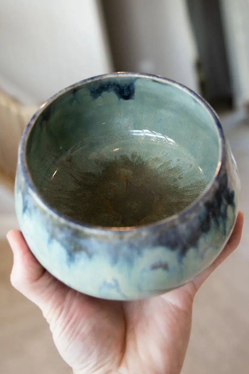 Decorative Bowl/Pot: Sage Green, Darks, & Tans - Dan Pearce Ceramics