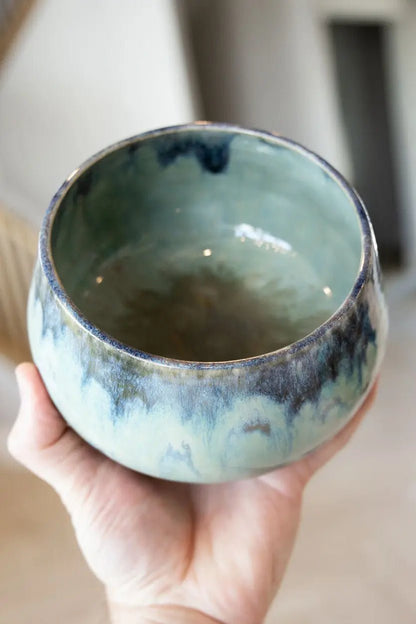 Decorative Bowl/Pot: Sage Green, Darks, & Tans - Dan Pearce Ceramics