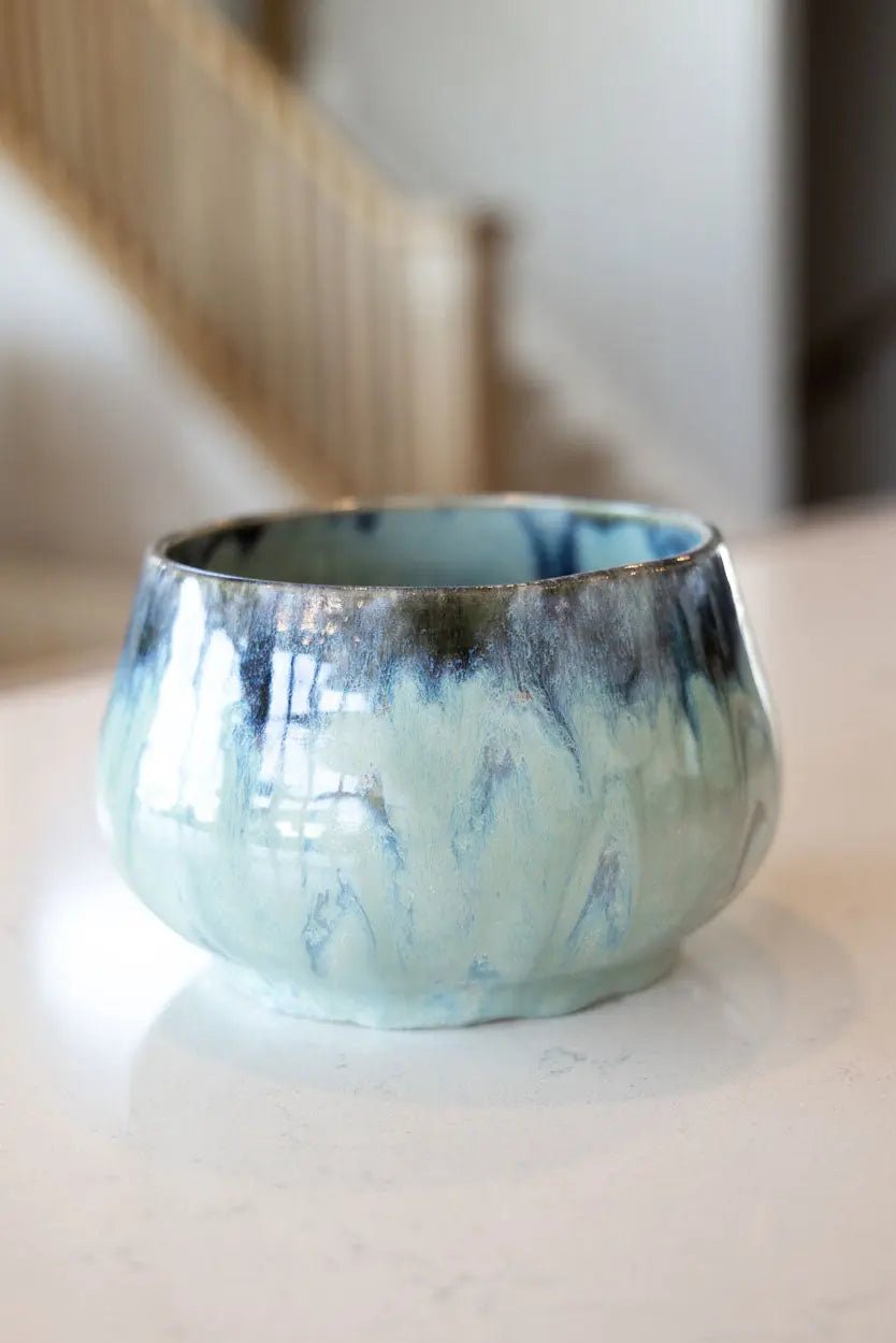 Decorative Bowl/Pot: Sage Green, Darks, & Tans - Dan Pearce Ceramics