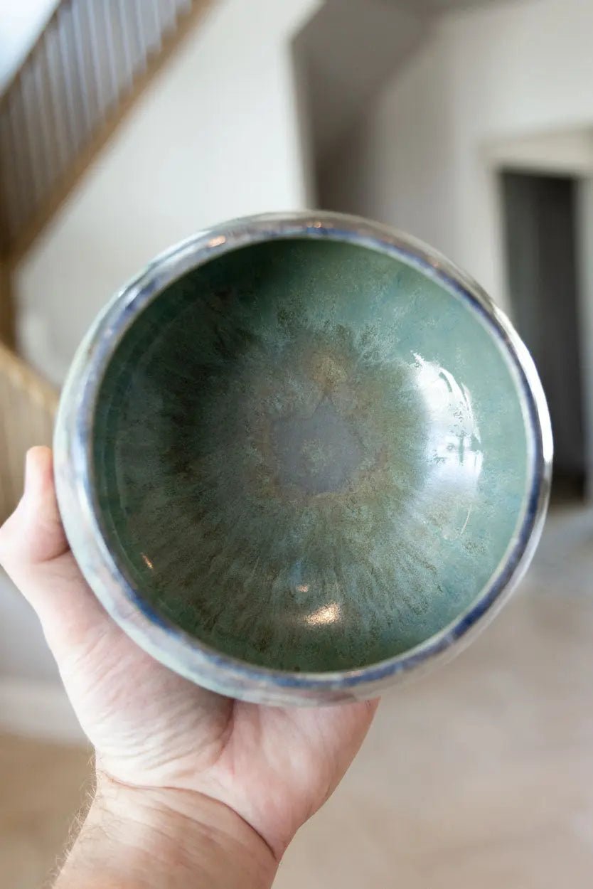 Decorative Bowl/Pot: Sage Green, Darks, & Tans - Dan Pearce Ceramics