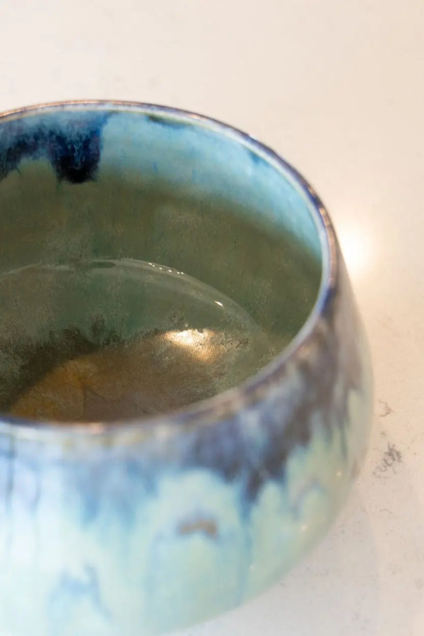 Decorative Bowl/Pot: Sage Green, Darks, & Tans - Dan Pearce Ceramics