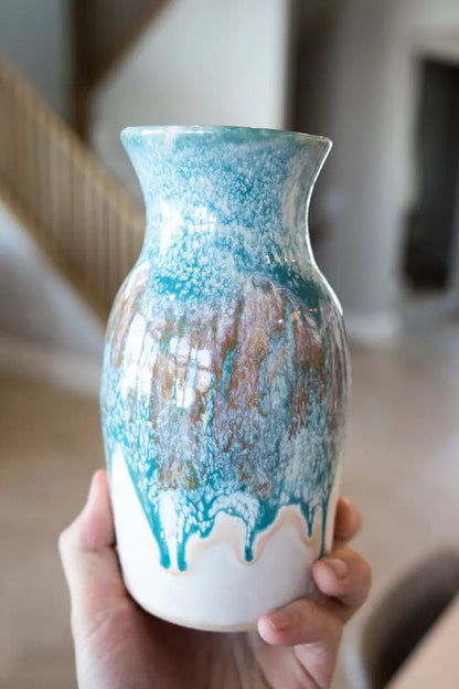 Decorative Flower Vase: Creams, Turquoise, Cinnamon Stick - Dan Pearce Ceramics