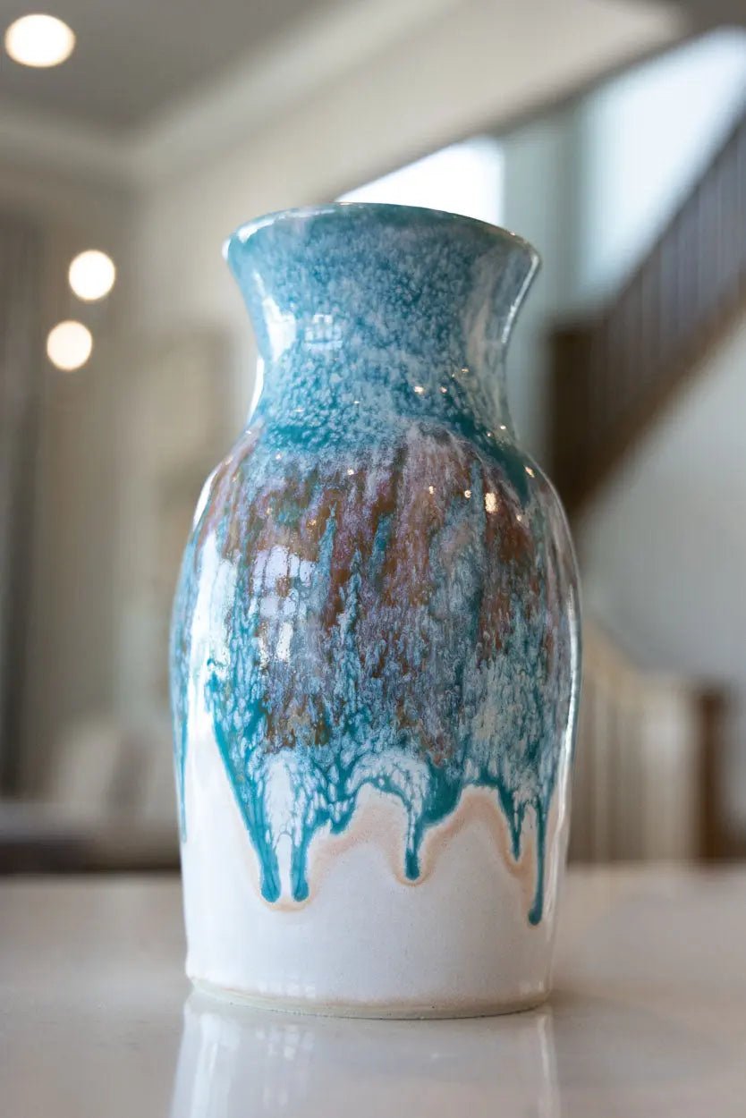 Decorative Flower Vase: Creams, Turquoise, Cinnamon Stick - Dan Pearce Ceramics