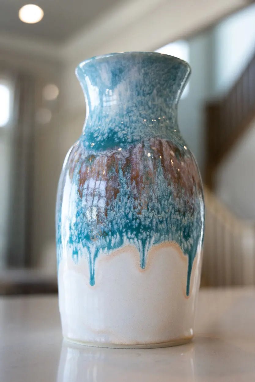 Decorative Flower Vase: Creams, Turquoise, Cinnamon Stick - Dan Pearce Ceramics