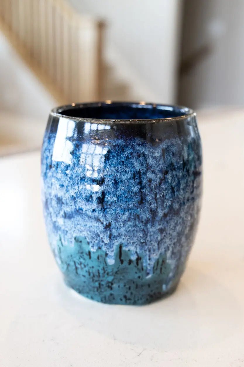 Decorative Pot: Blacks, Blues, Whites, Turquoise - Dan Pearce Ceramics